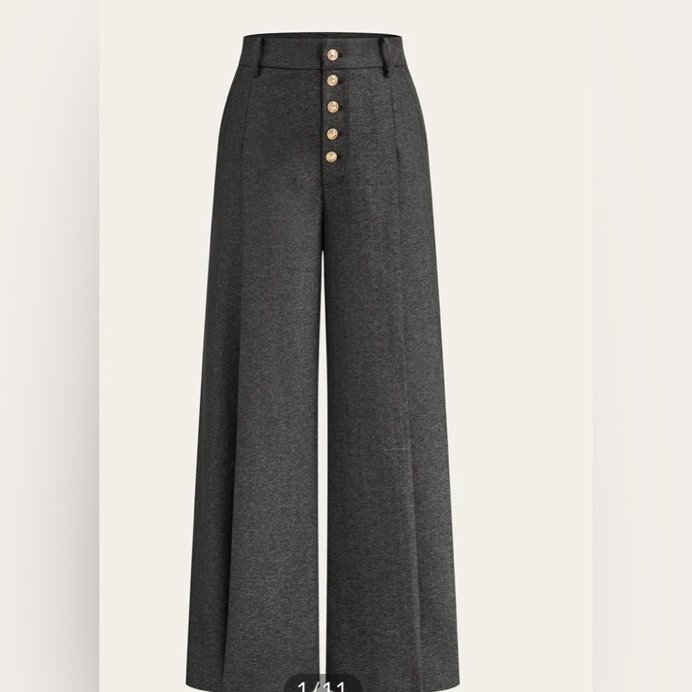 NWT Commense High-Waisted Button-Front Wide-Leg Pants with Gold Buttons. Small